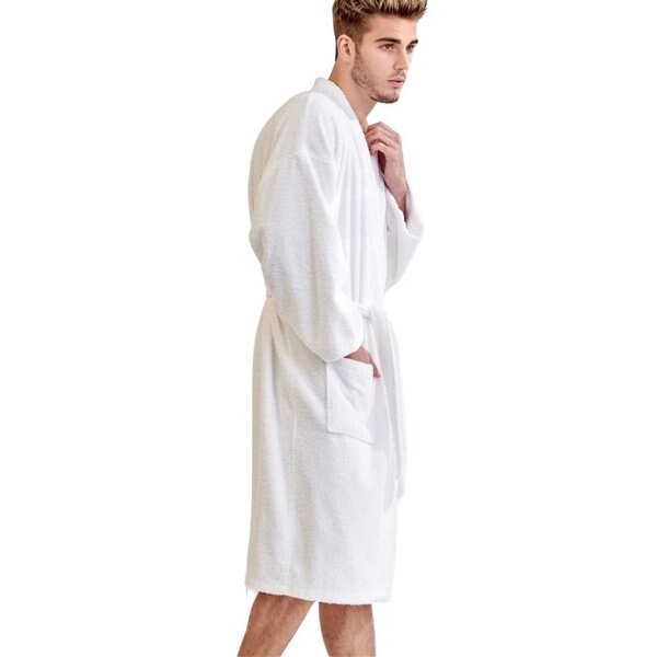 Unisex Men's Terry White Bathrobe One Size, Towelsoft, Mfr#: RM-MEN-TRY-WE-OS